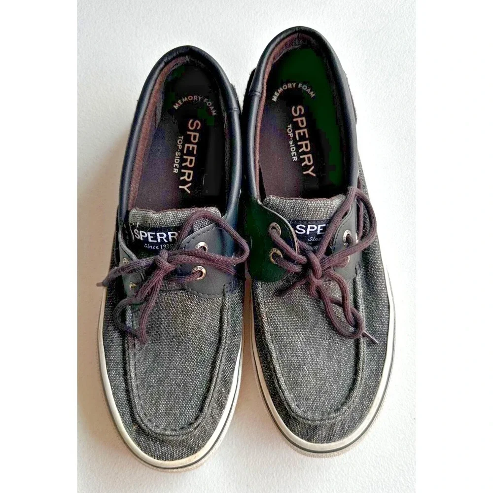 Sperry Top Sider Boat Shoes Mens 8 Dark Gray 2 Eye Lace Up STS23000 Preppy Nauti